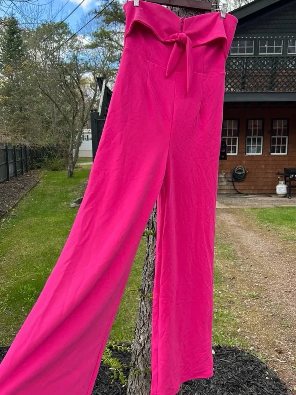 Lulu's Strapless Hot Pink Jumpsuit with Tie Front - Picture 2 of 3